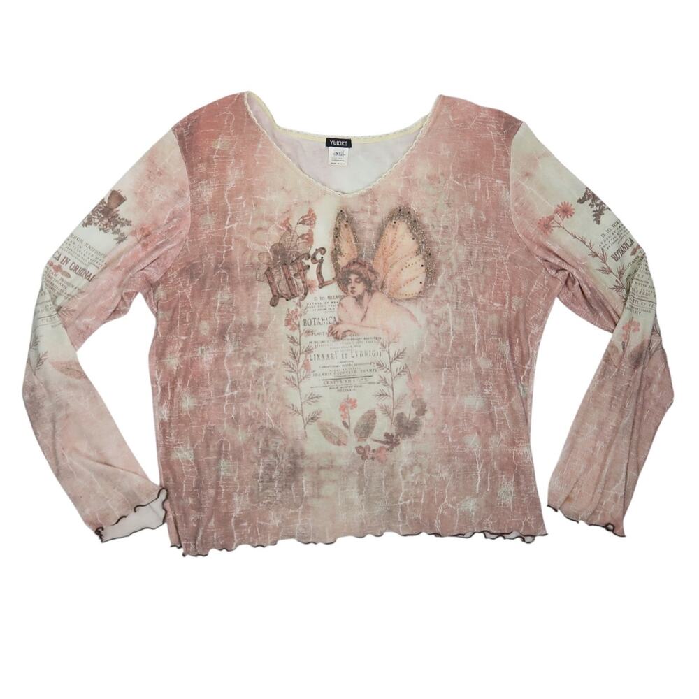 Vintage Y2K Yukiko Light Pink Guardian Angel Top Long Sleeve Tee XL